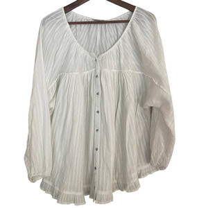 American Eagle Beachy Shirt Long Sleeve White Ruffle Oversized Large